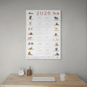 2026 wildlife calendar with illustrations of South African safari animals on a white background