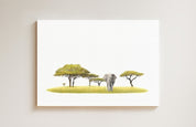 Acacia Tree and Bull Elephant drawing on canvas by South African wildlife artist Matthew Bell