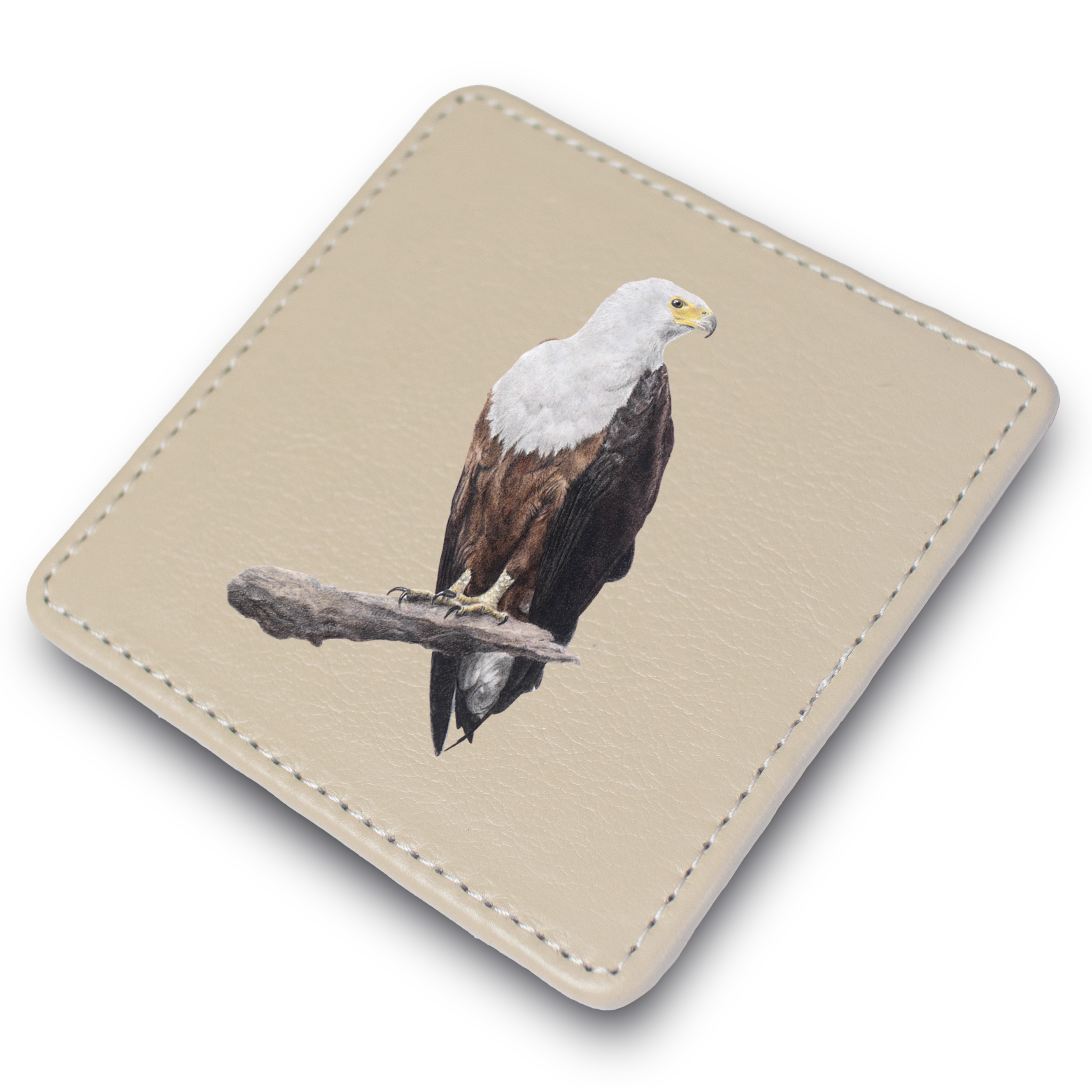 African Fish Eagle Bird leather coaster by South African wildlife artist Matthew Bell