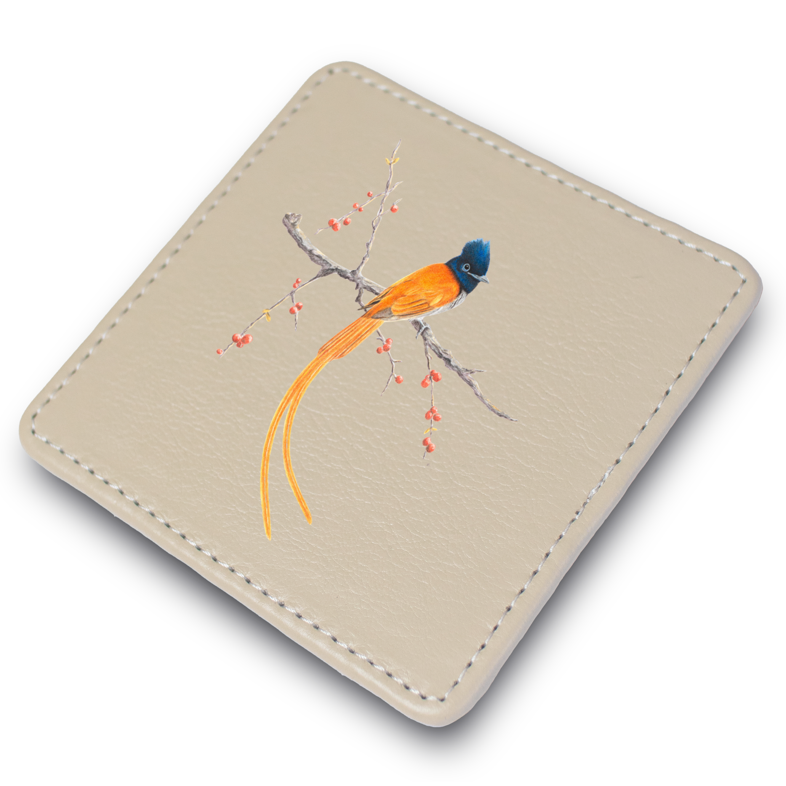 African Paradise Flycatcher Leather Coaster