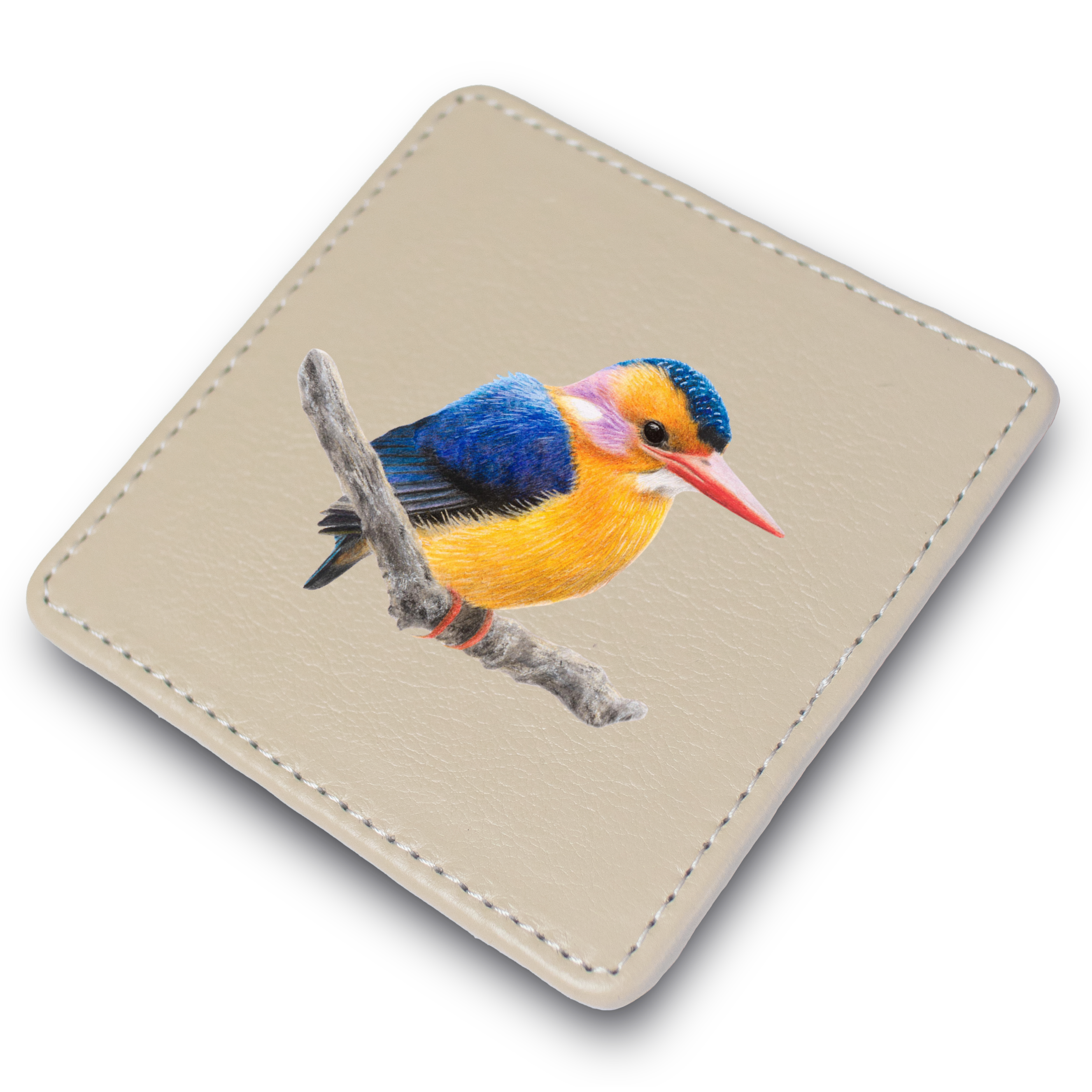 African Pymgy Kingfisher Bird leather coaster by South African wildlife artist Matthew Bell