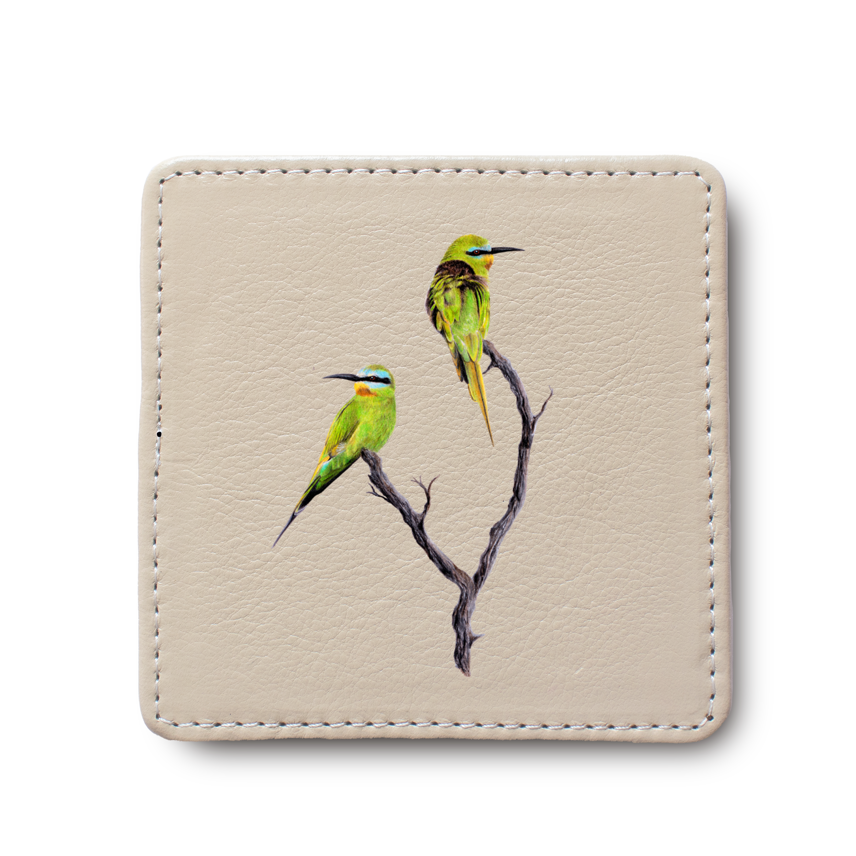 Blue Cheeked Bee Eaters Leather Coaster