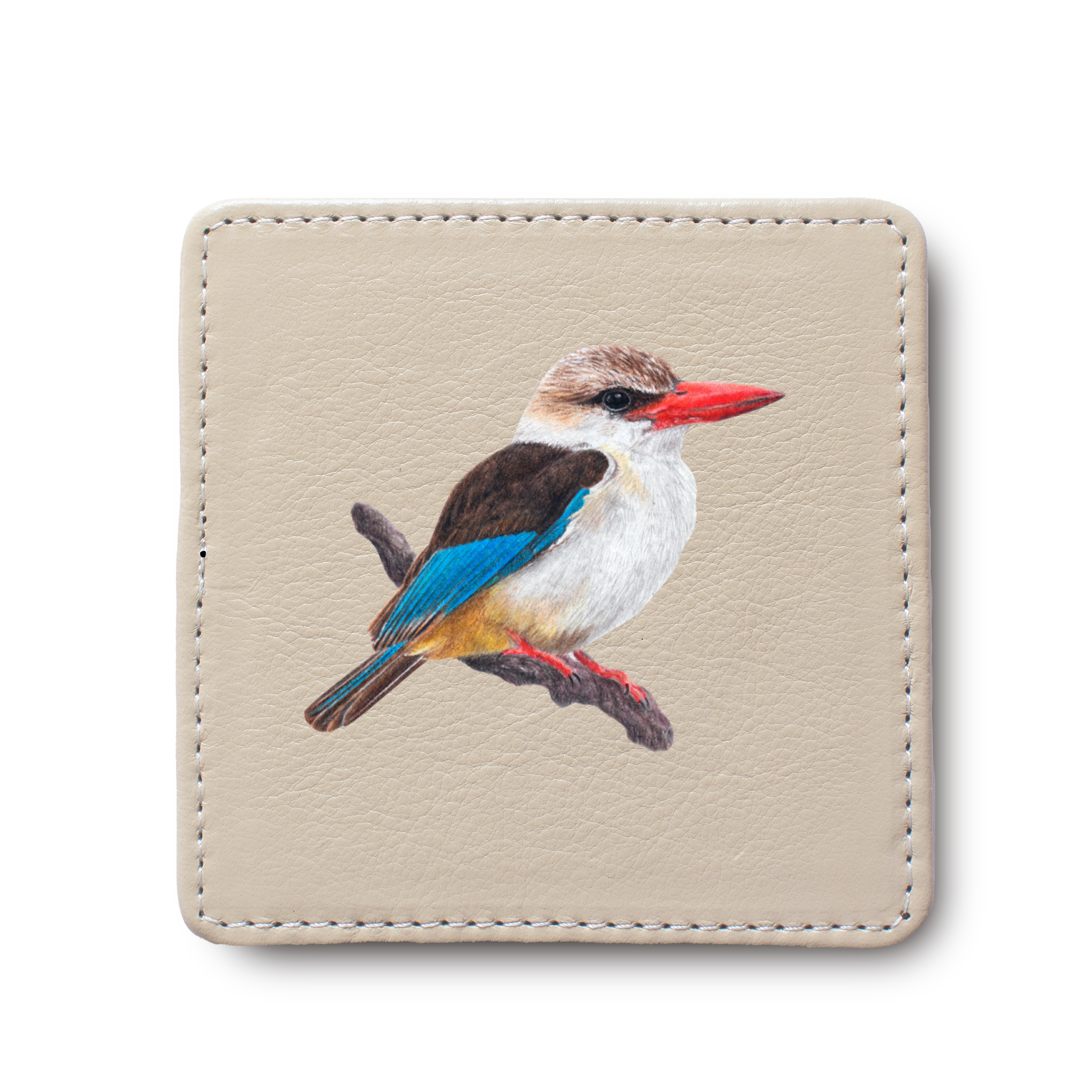 Brown Hooded Kingfisher leather coaster by South African wildlife artist Matthew Bell