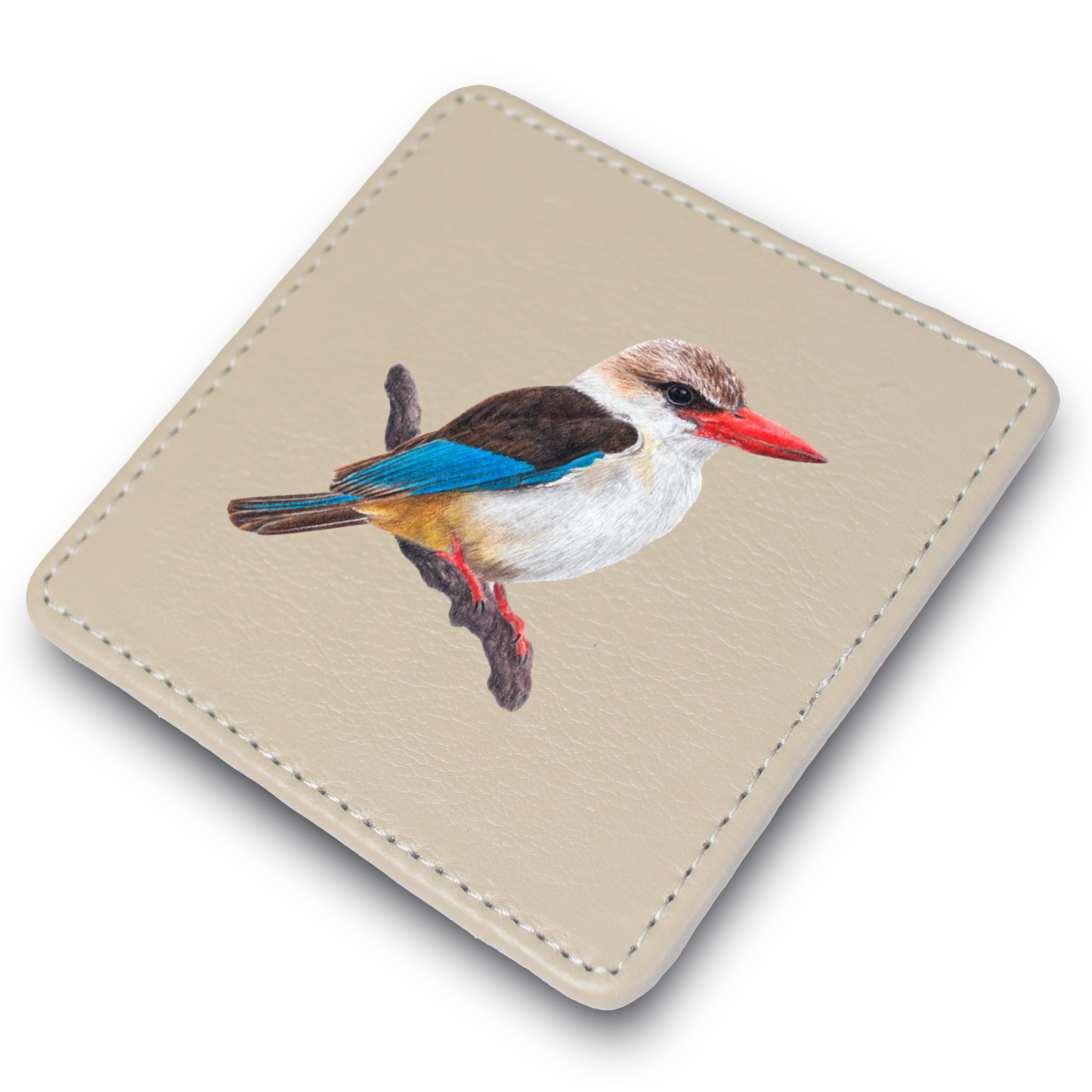 Brown Hooded Kingfisher Leather Coaster