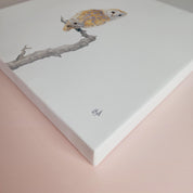 South African bird artwork on canvas, stretched on wooden frame by wildlife artist Matthew Bell of a Barn Owl in the Kruger National Park