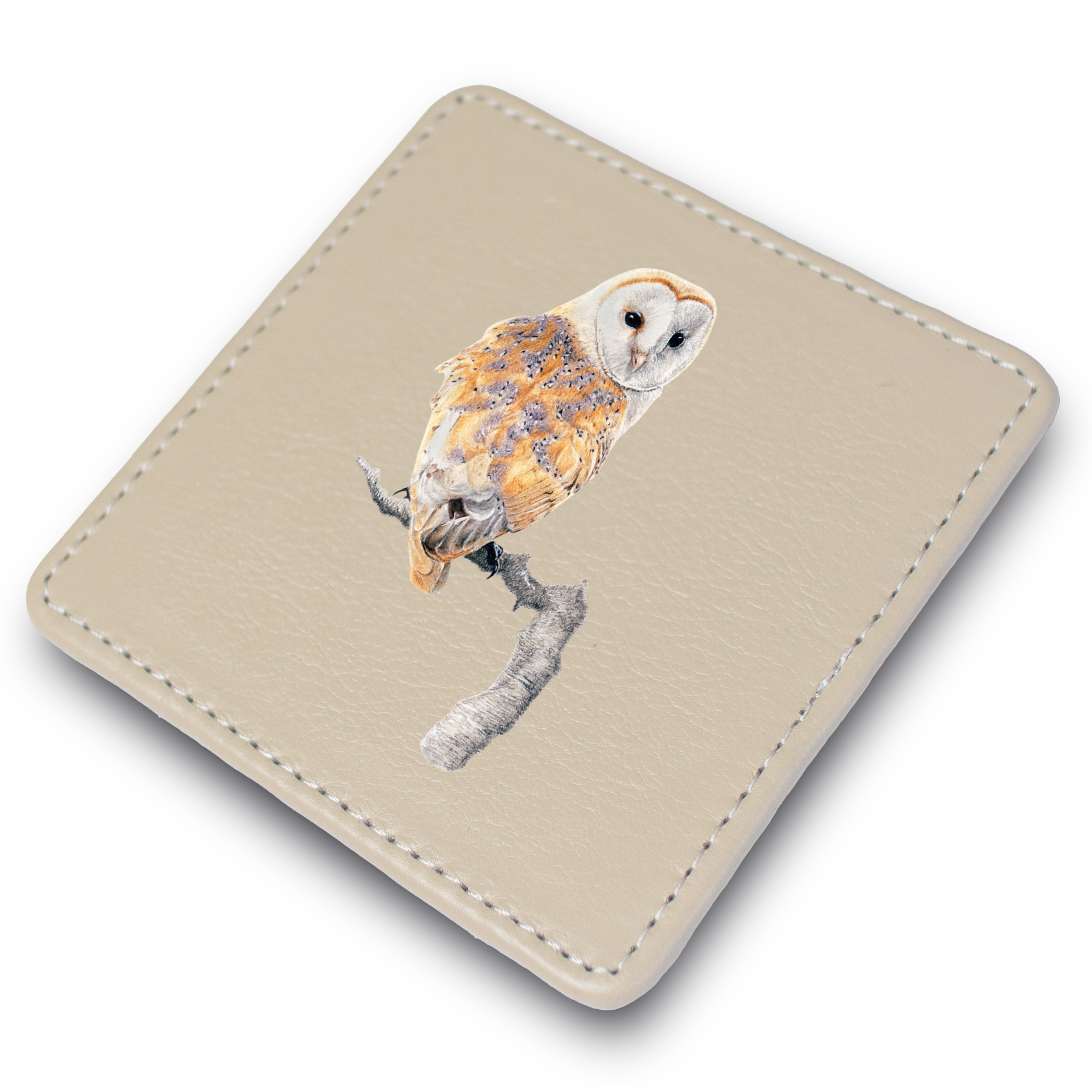 Barn Owl Leather Coaster