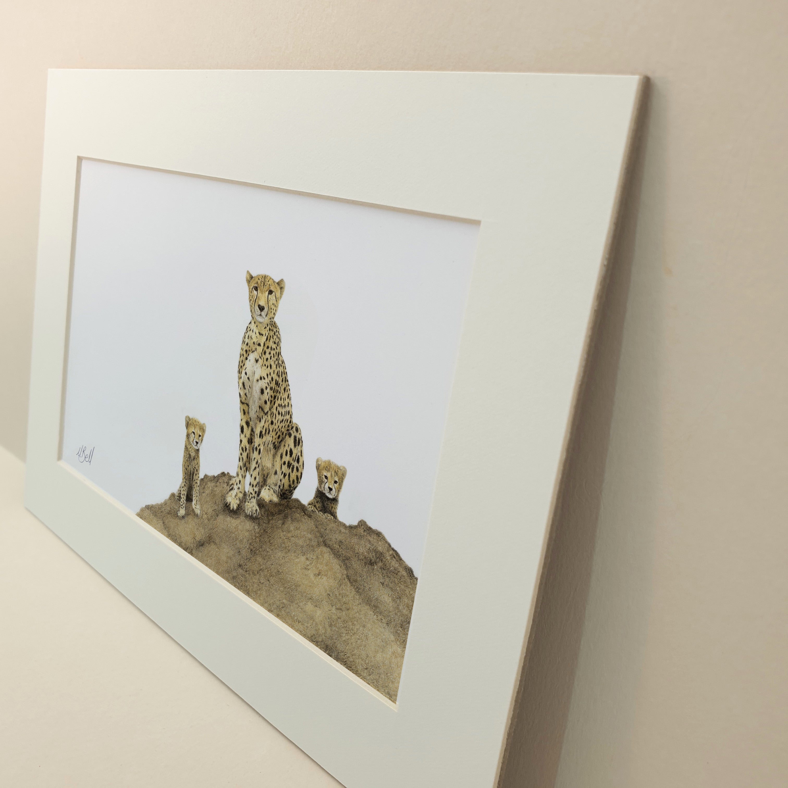 Cheetah mother and cubs in the Serengeti Kenya pencil art
