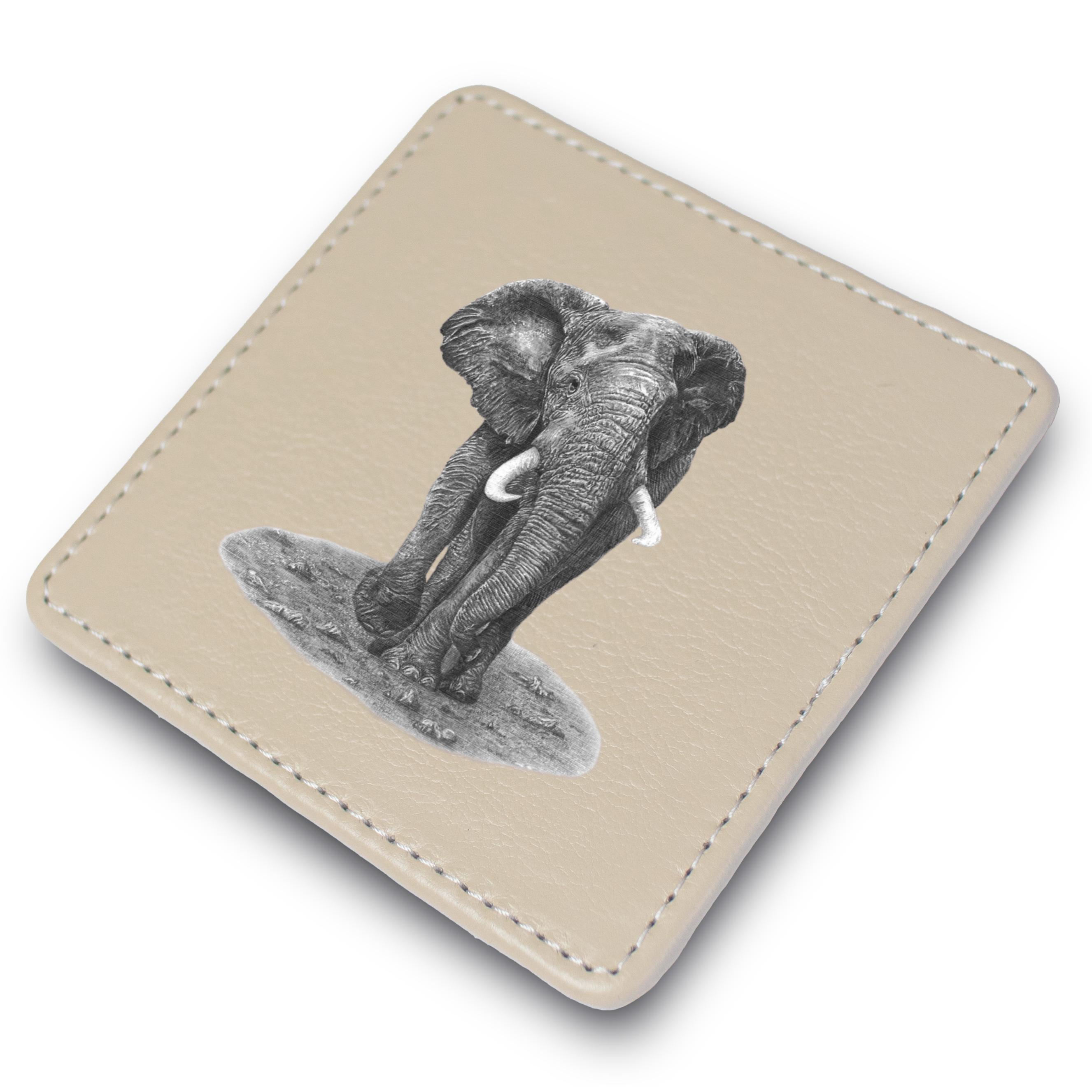 Elephant Bull Leather Coaster