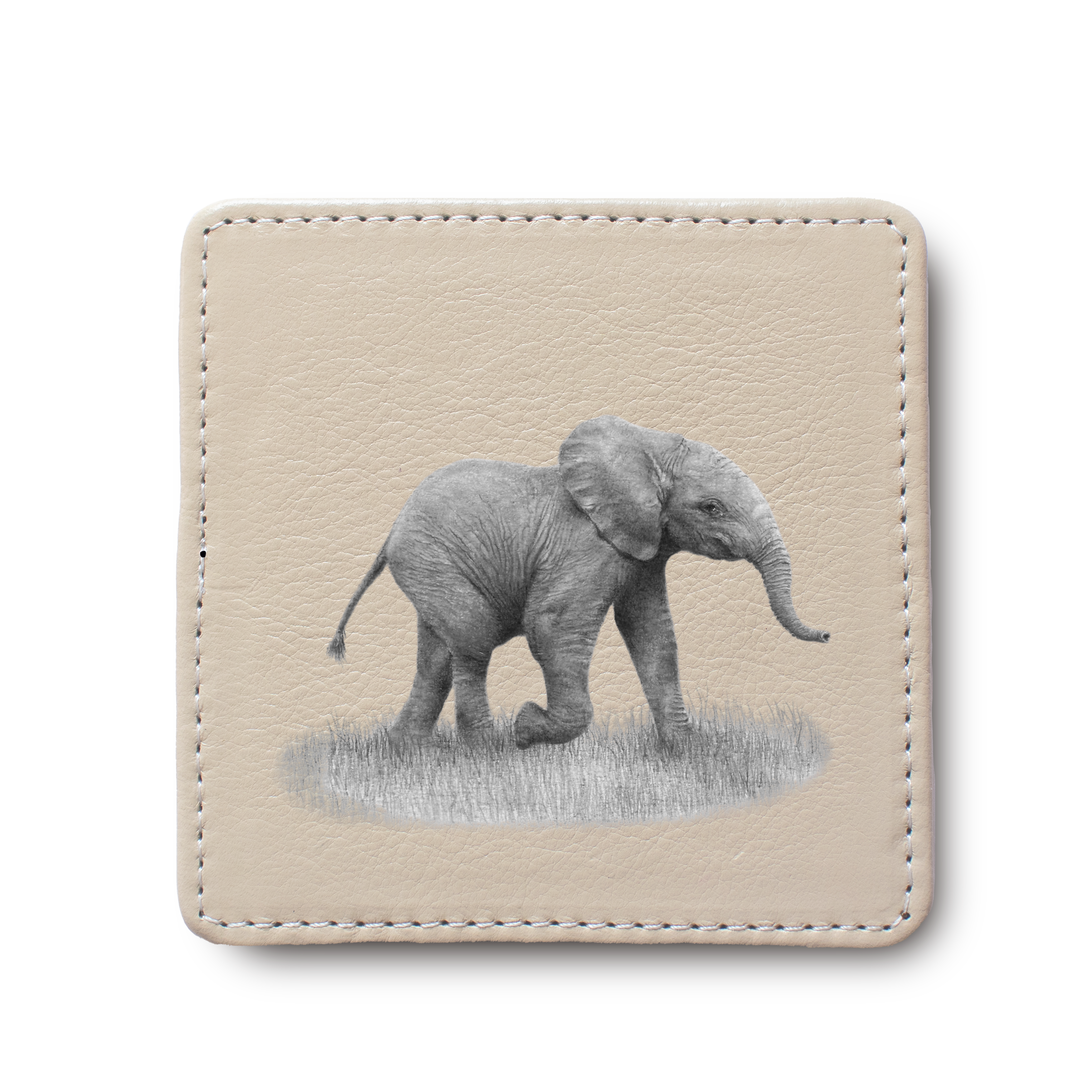 Elephant Baby animal leather coaster by South African wildlife artist Matthew Bell