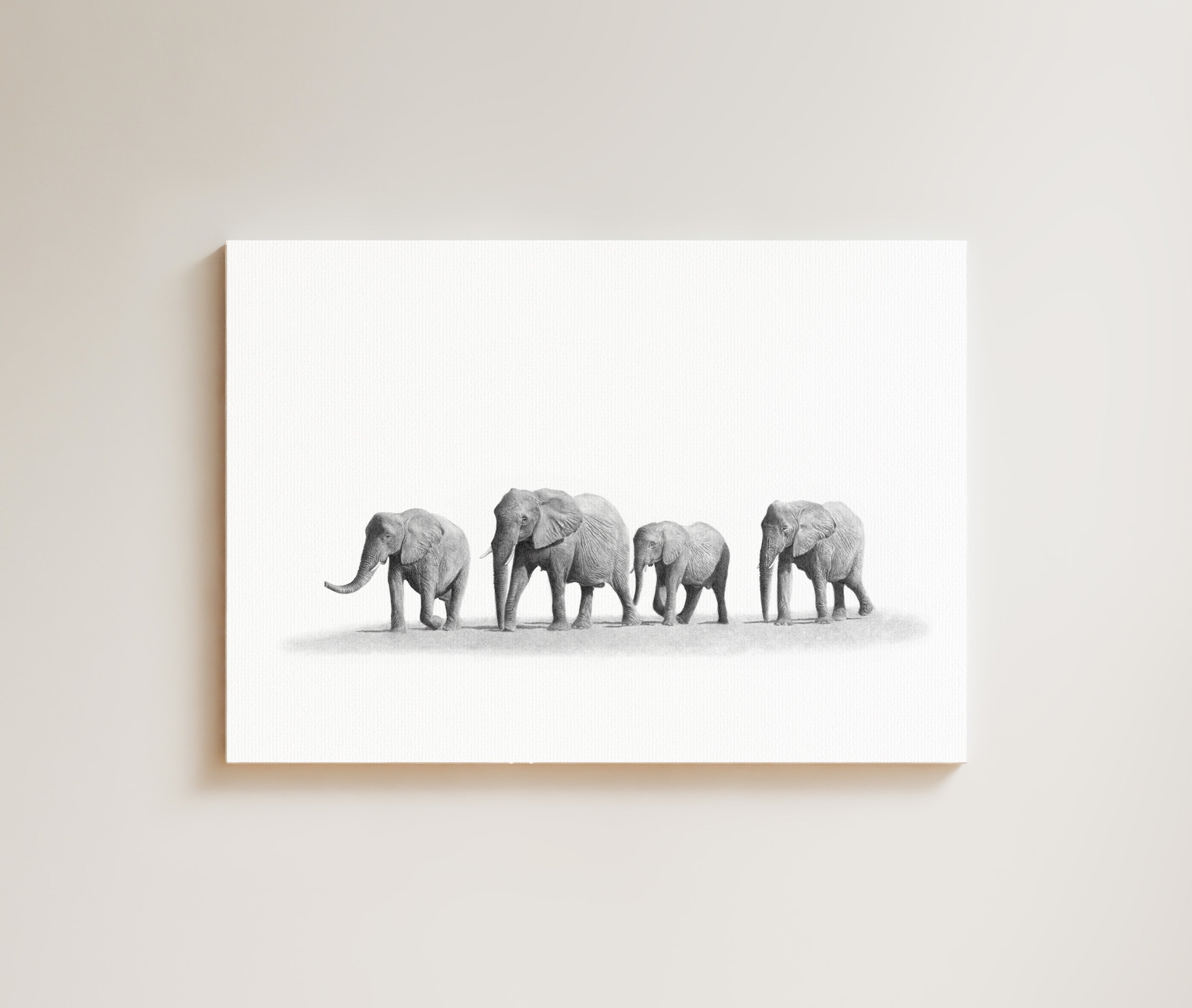 Elephant Family drawing on canvas by South African wildlife artist Matthew Bell