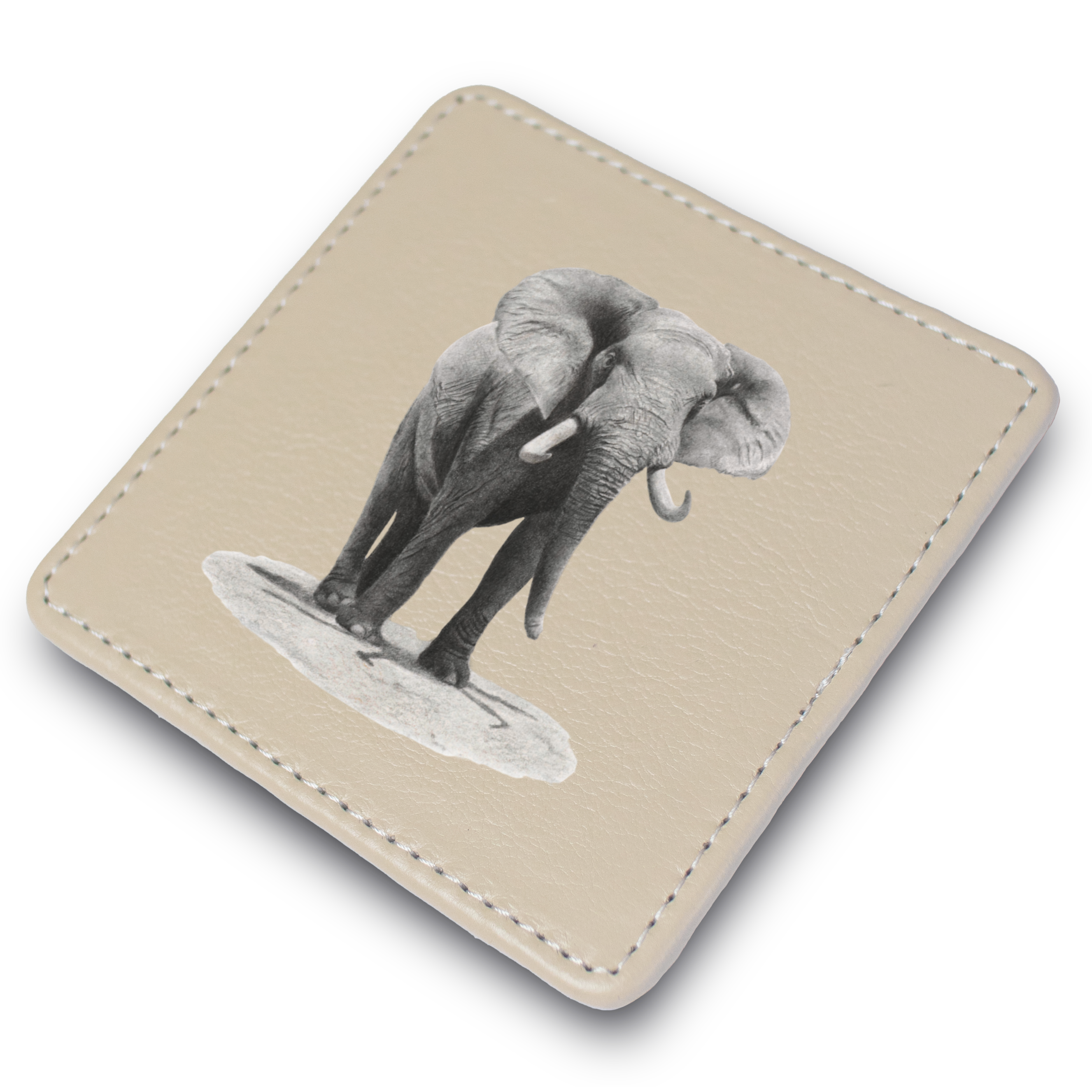 Elephant Bull Leather Coaster