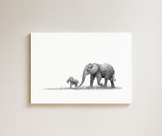 African Elephant Mother and Calf drawing on canvas by South African wildlife artist Matthew Bell
