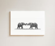 Elephants Playing drawing on canvas by South African wildlife artist Matthew Bell