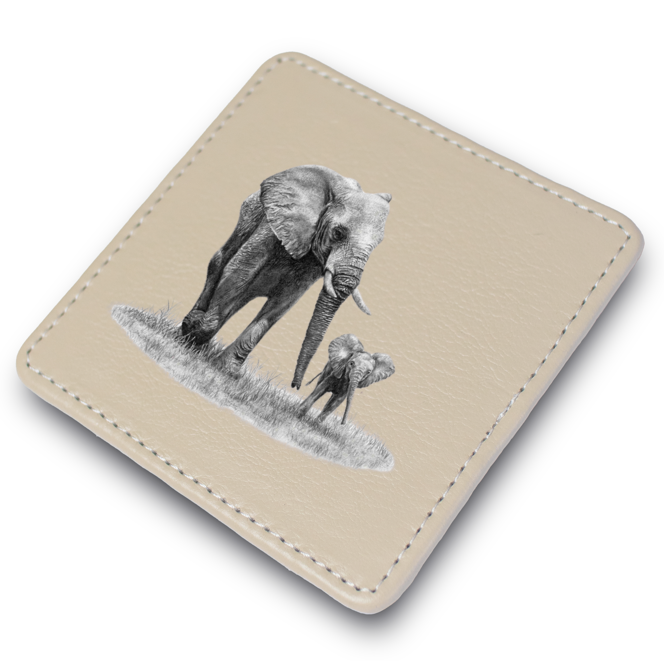 Elephant Family Leather Coaster