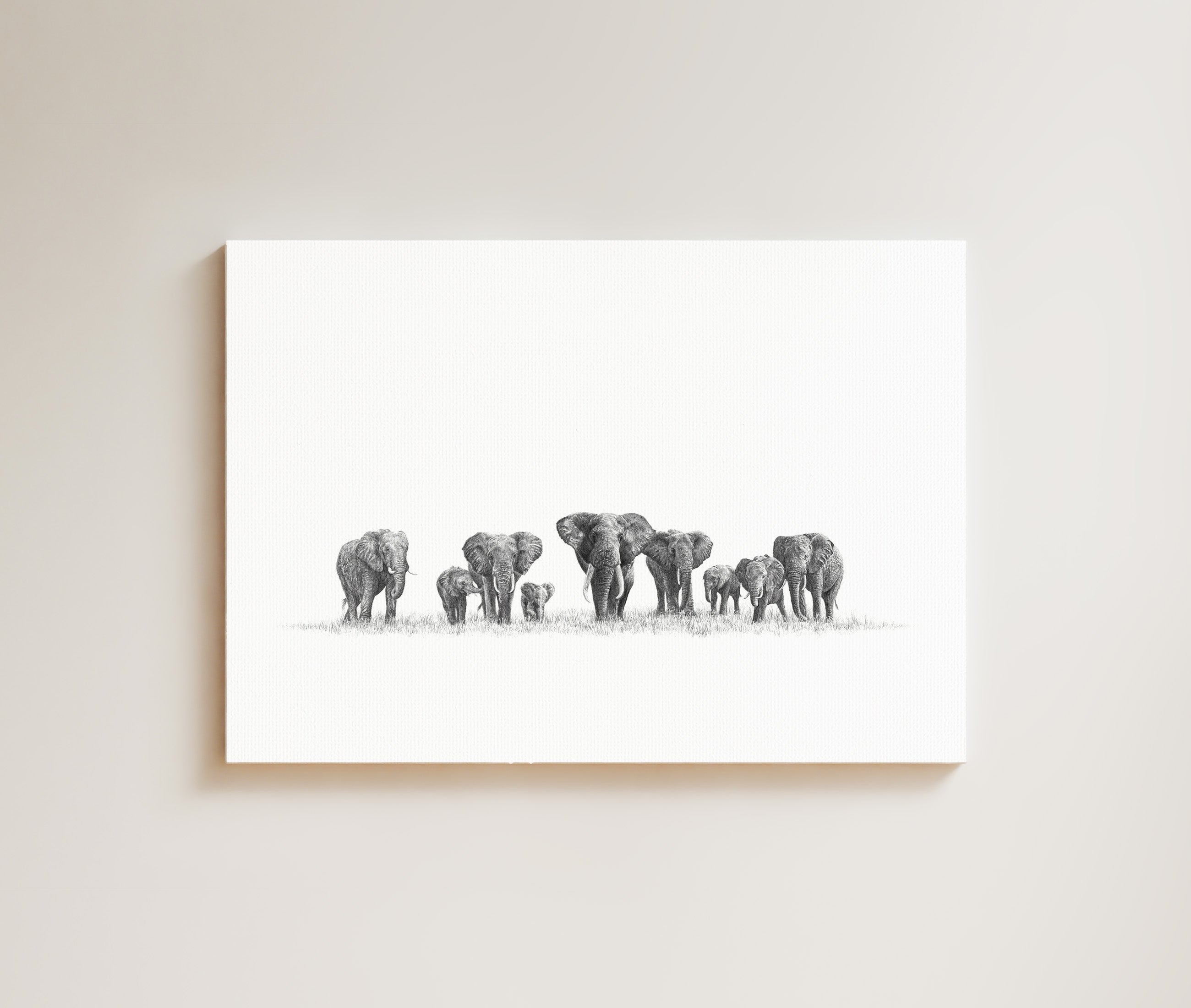 Elephant Herd drawing on canvas by South African wildlife artist Matthew Bell