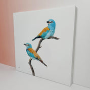 Stretched canvas South African bird artwork of a pair of European Rollers