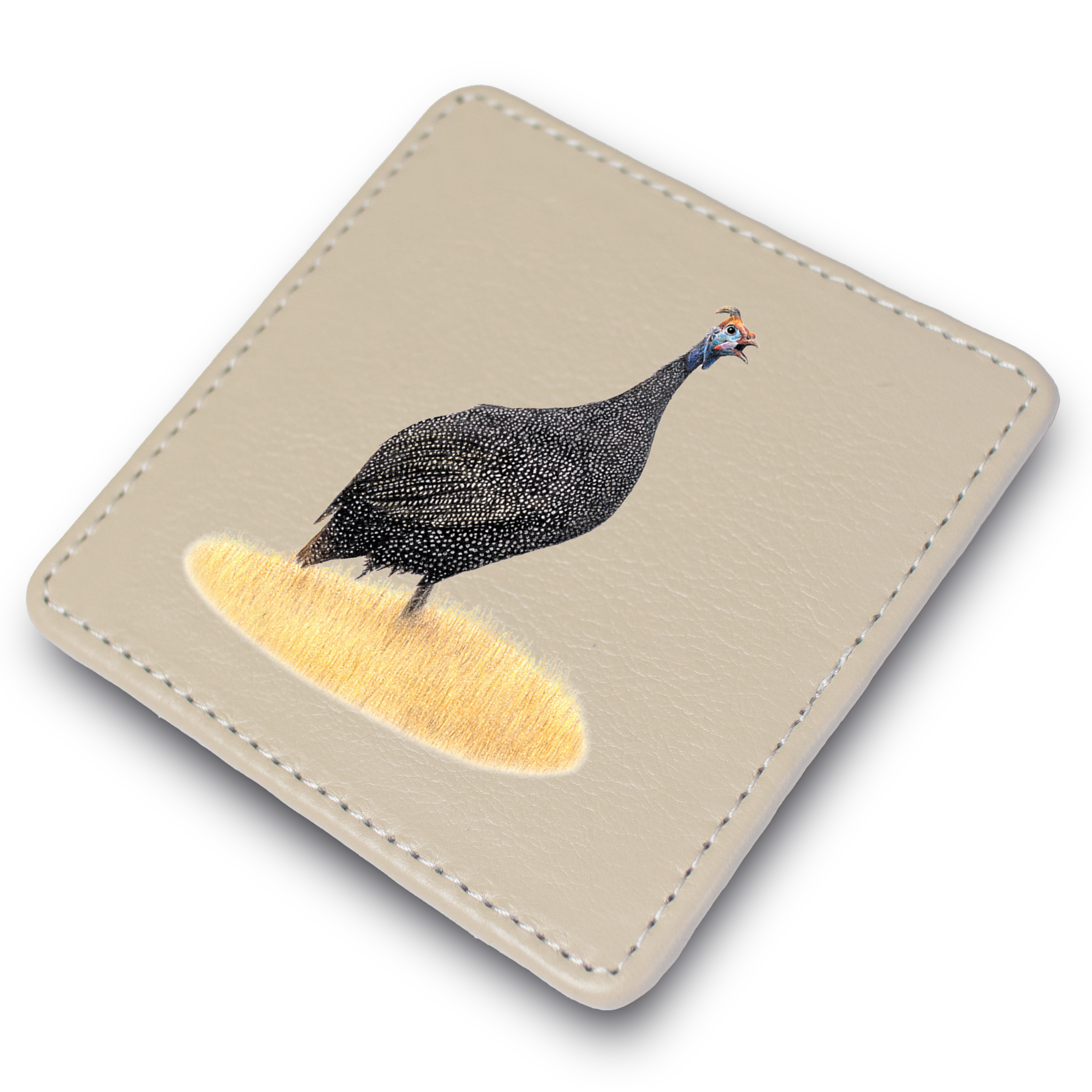 Guinea Fowl Leather Coaster