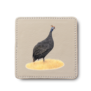 Guinea Fowl Bird leather coaster by South African wildlife artist Matthew Bell