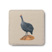 Guinea Fowl Bird leather coaster by South African wildlife artist Matthew Bell