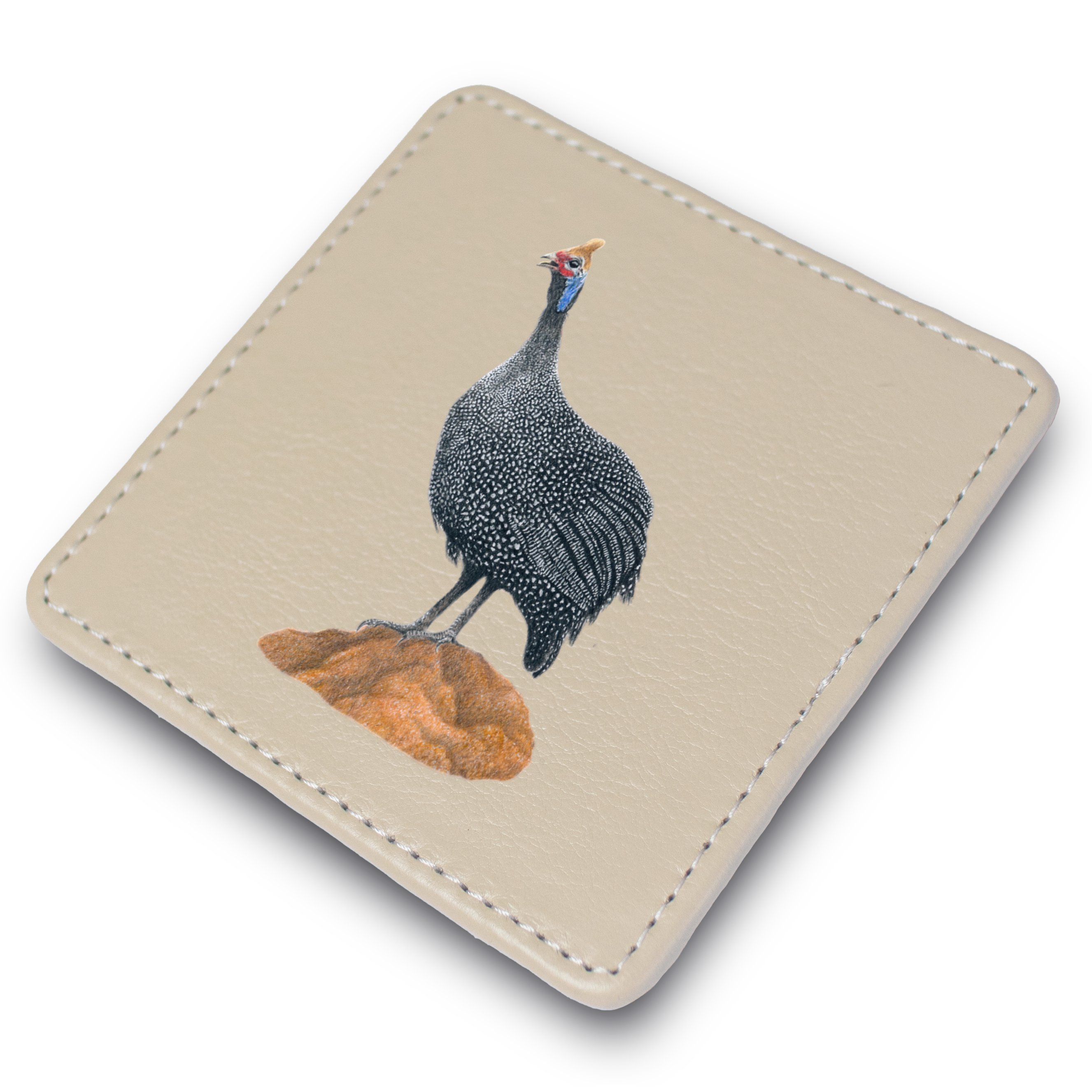 Guinea Fowl Leather Coaster