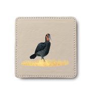 Ground Hornbill Bird leather coaster by South African wildlife artist Matthew Bell