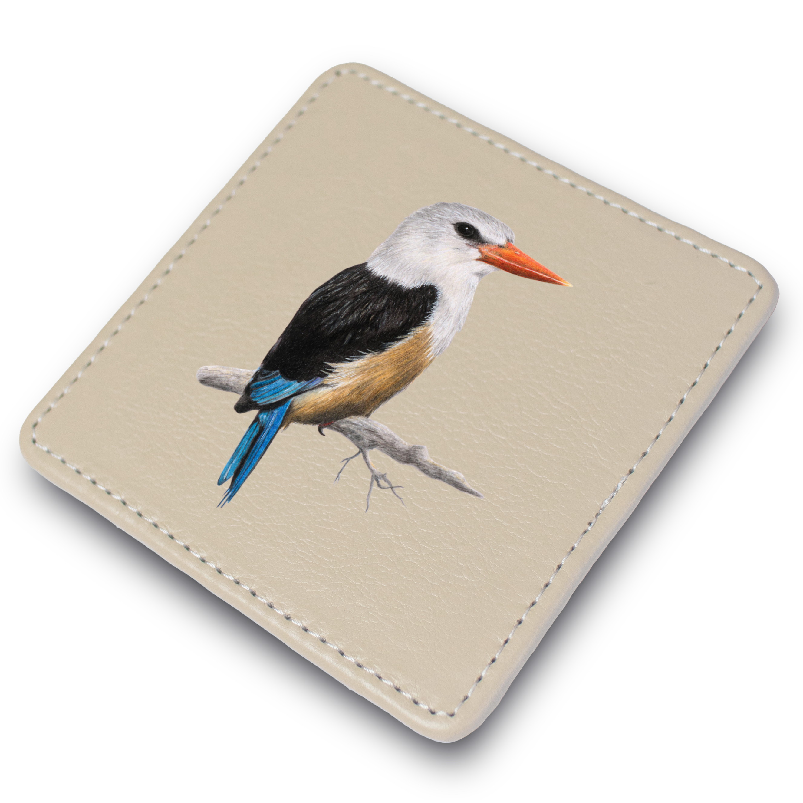 Grey Headed Kingfisher Leather Coaster