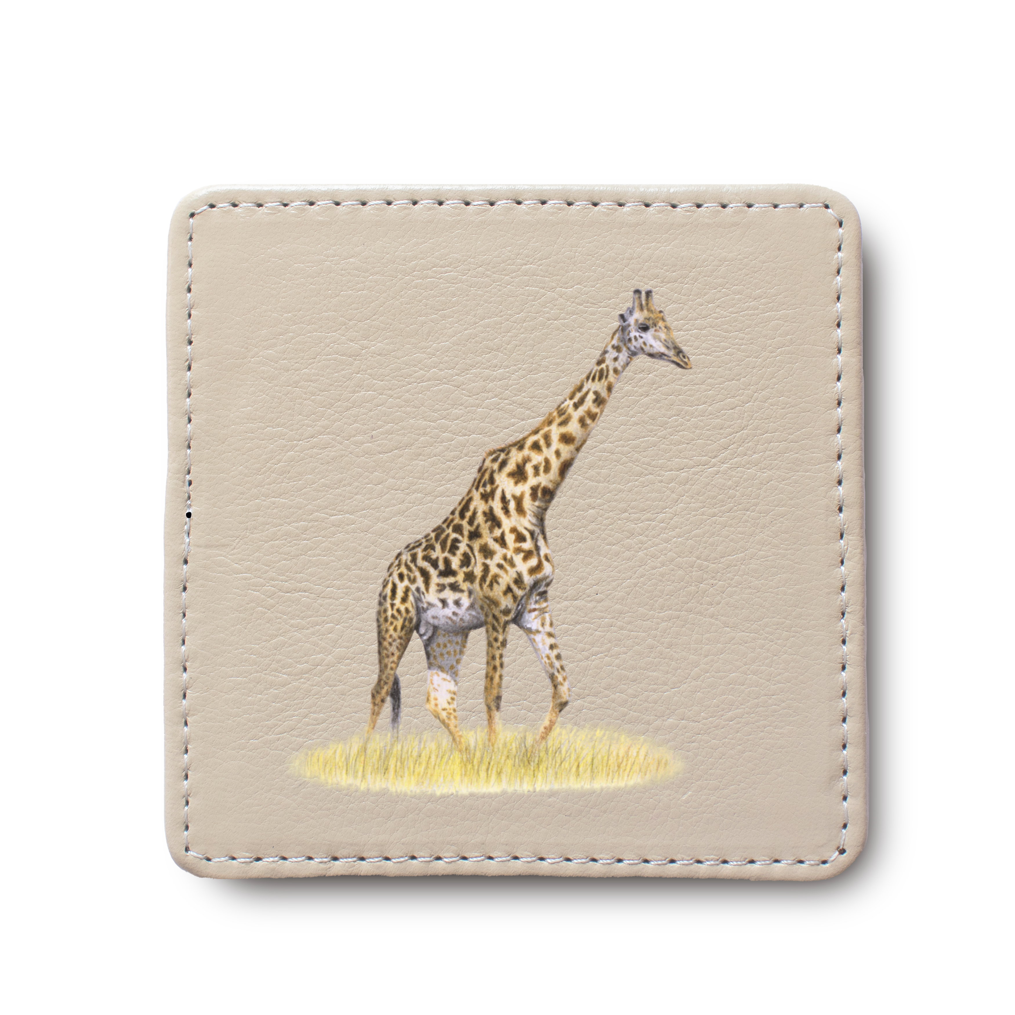 Giraffe animal leather coaster by South African wildlife artist Matthew Bell