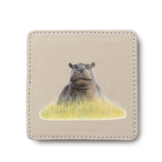 Hippo animal leather coaster by South African wildlife artist Matthew Bell