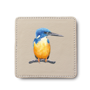 Half Collared Kingfisher Bird leather coaster by South African wildlife artist Matthew Bell