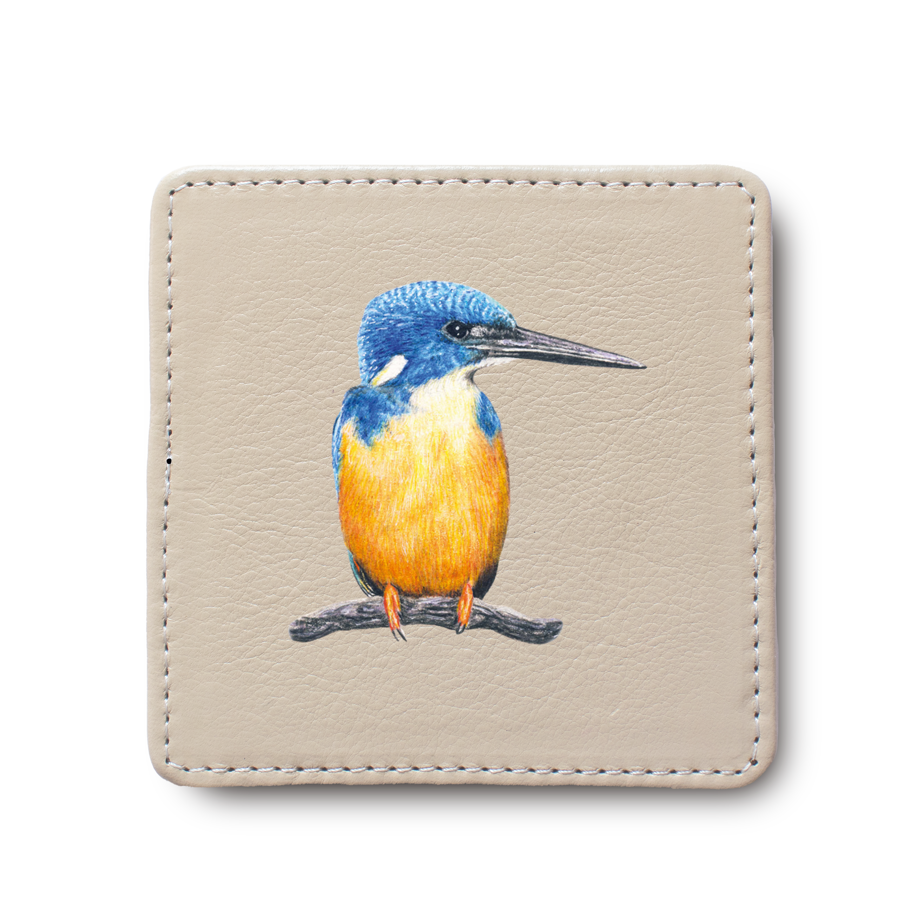 Half Collared Kingfisher Bird leather coaster by South African wildlife artist Matthew Bell