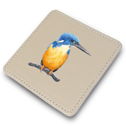Half Collared Kingfisher Leather Coaster