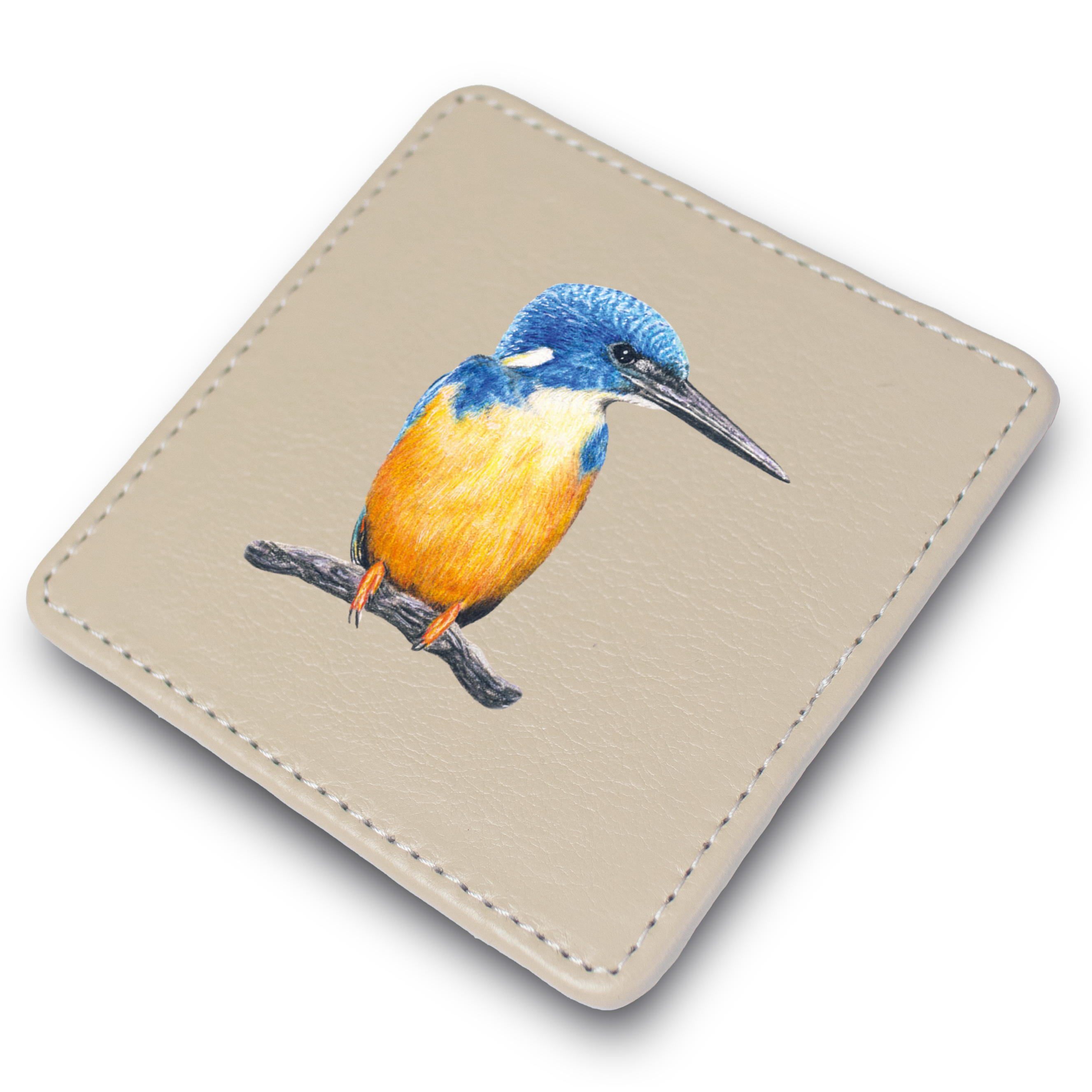 Half Collared Kingfisher Leather Coaster