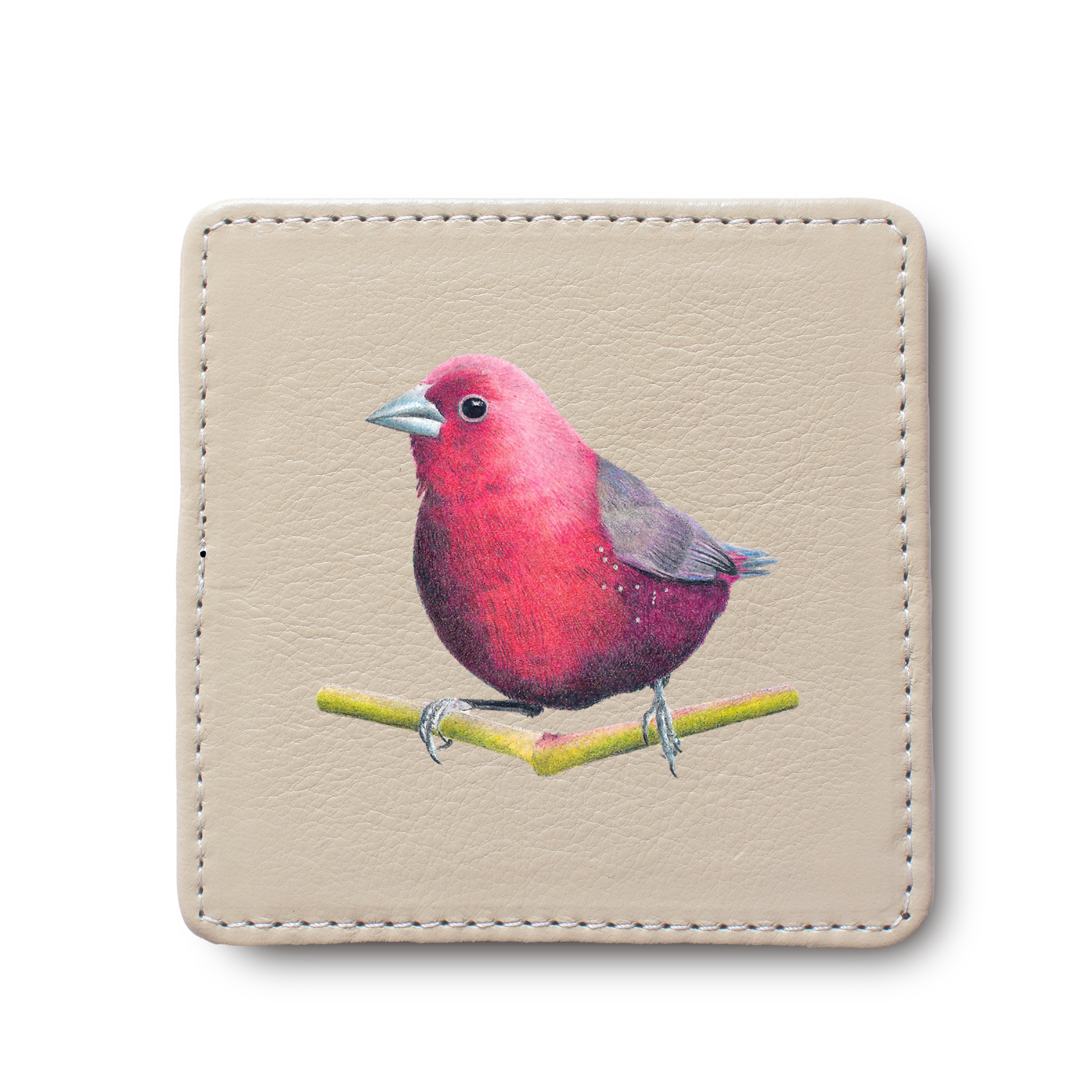 Jameson's Firefinch Bird leather coaster by South African wildlife artist Matthew Bell