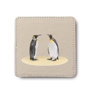 King Penguins Bird leather coaster by South African wildlife artist Matthew Bell