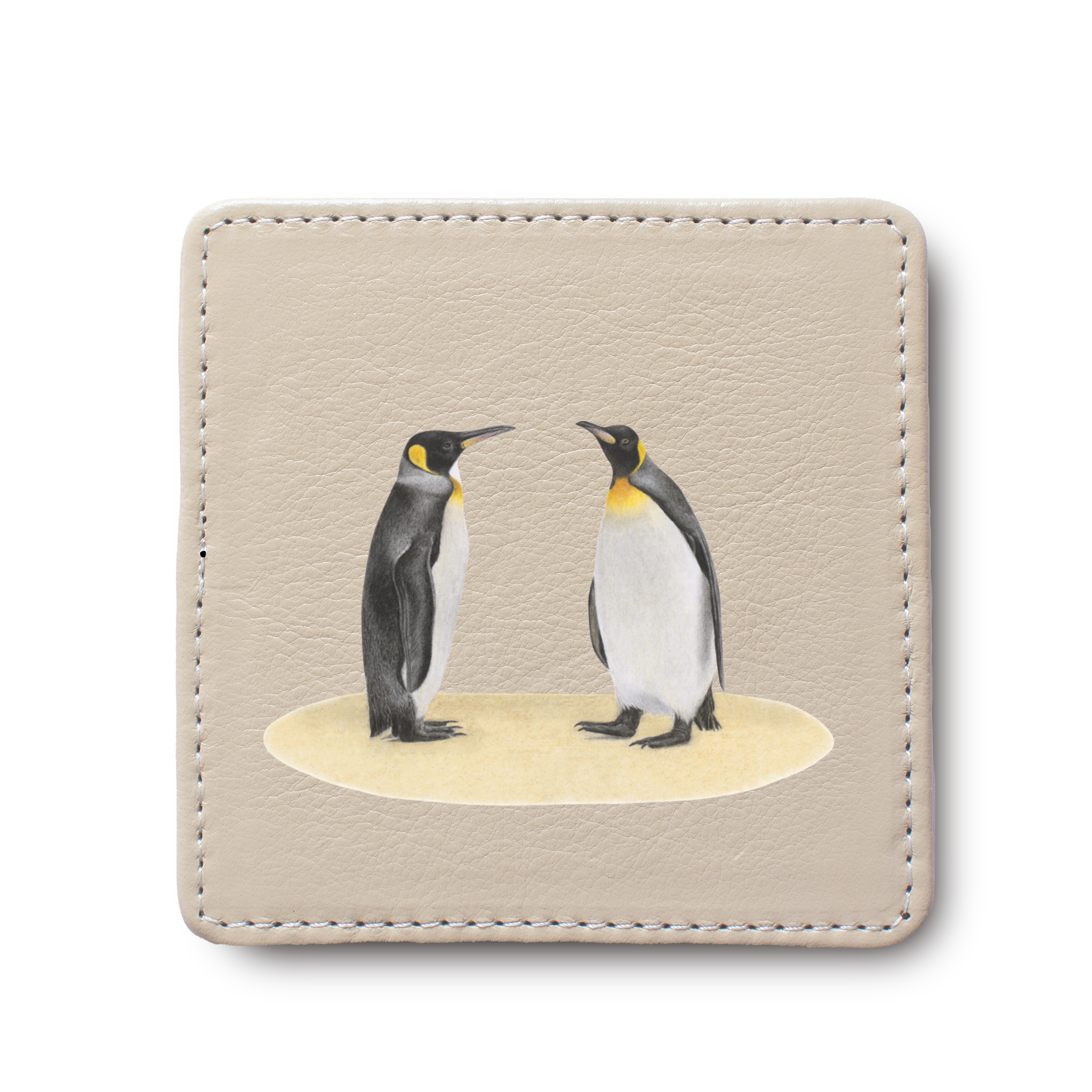 King Penguins Bird leather coaster by South African wildlife artist Matthew Bell