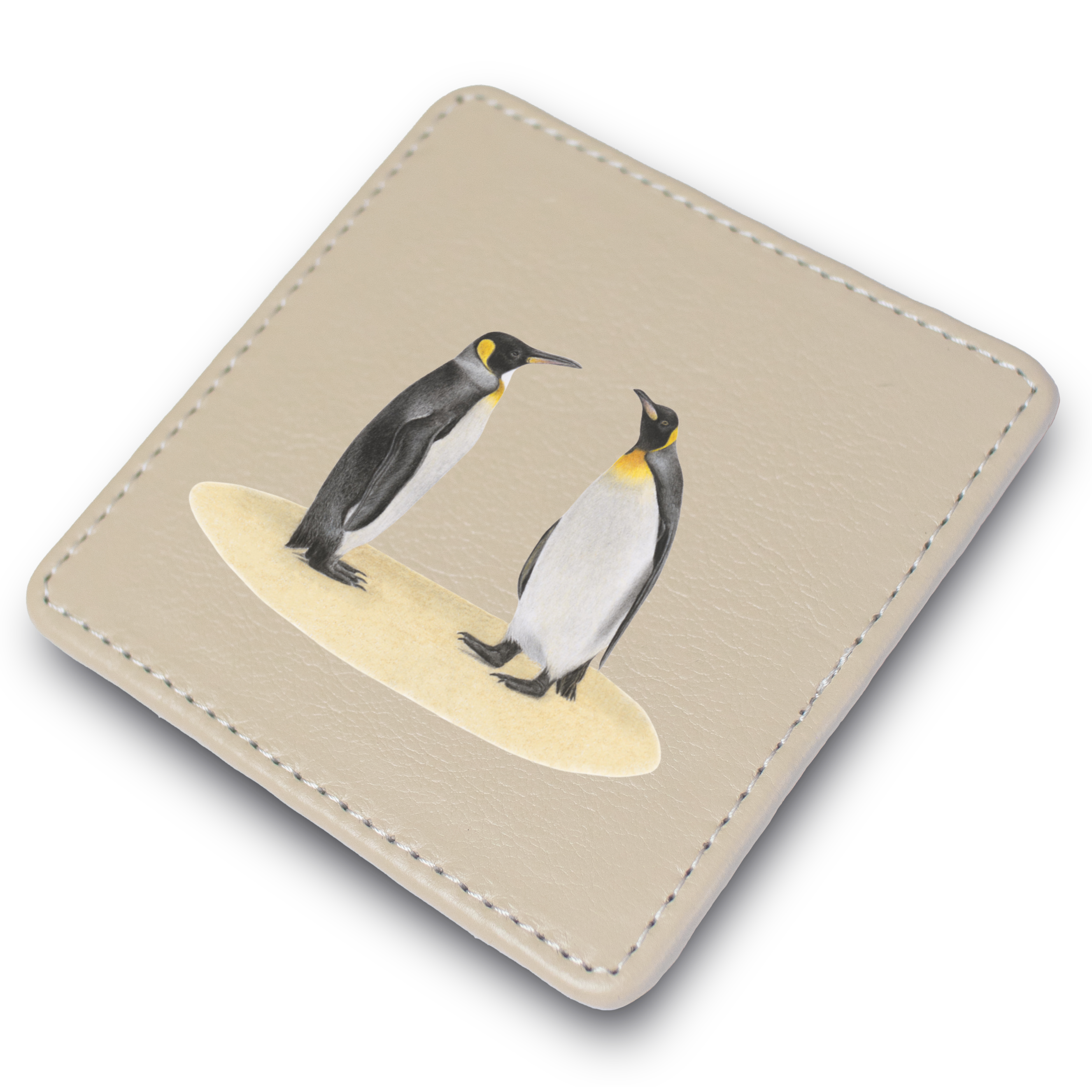 King Penguins Leather Coaster