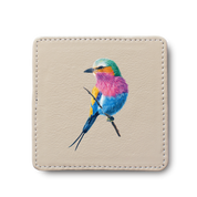 Lilac Breasted Roller Bird leather coaster by South African wildlife artist Matthew Bell