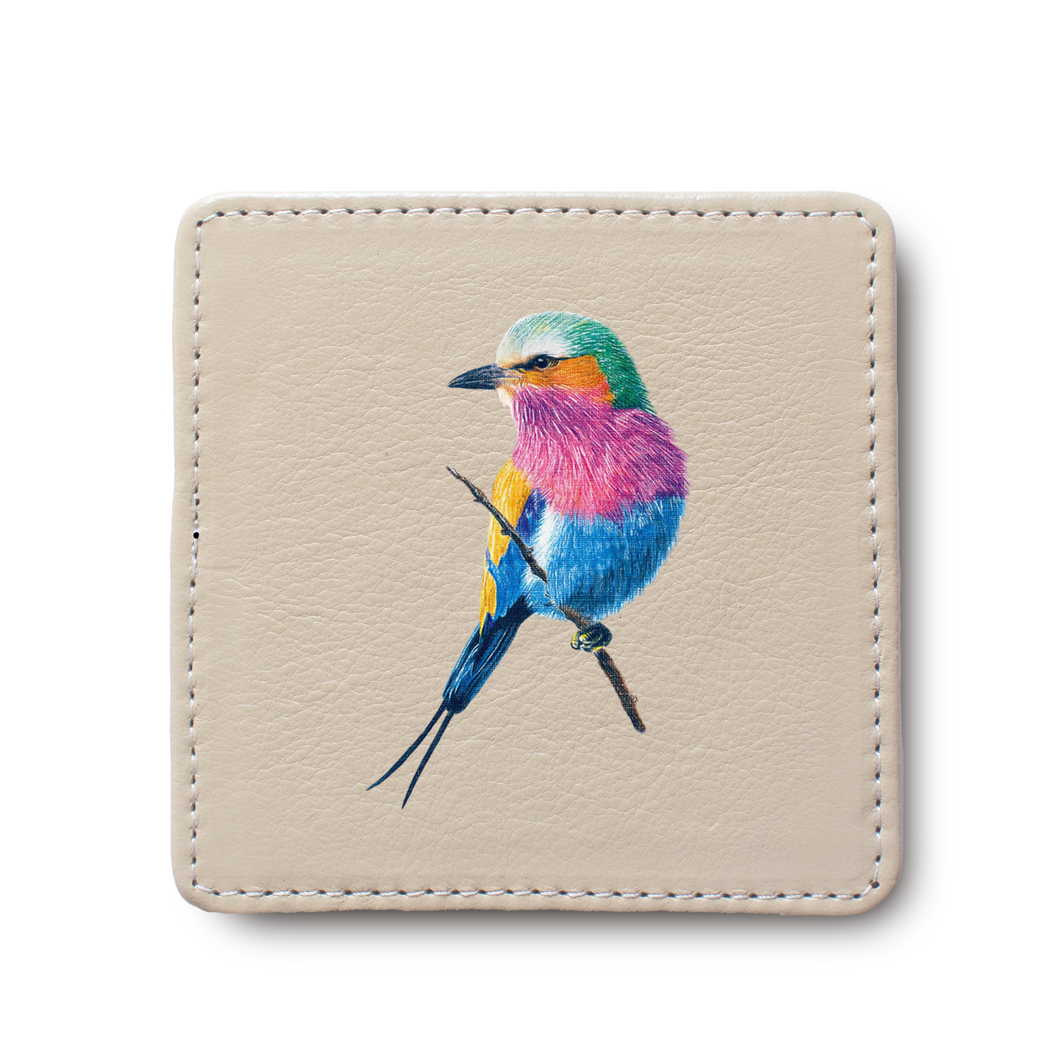 Lilac Breasted Roller Bird leather coaster by South African wildlife artist Matthew Bell
