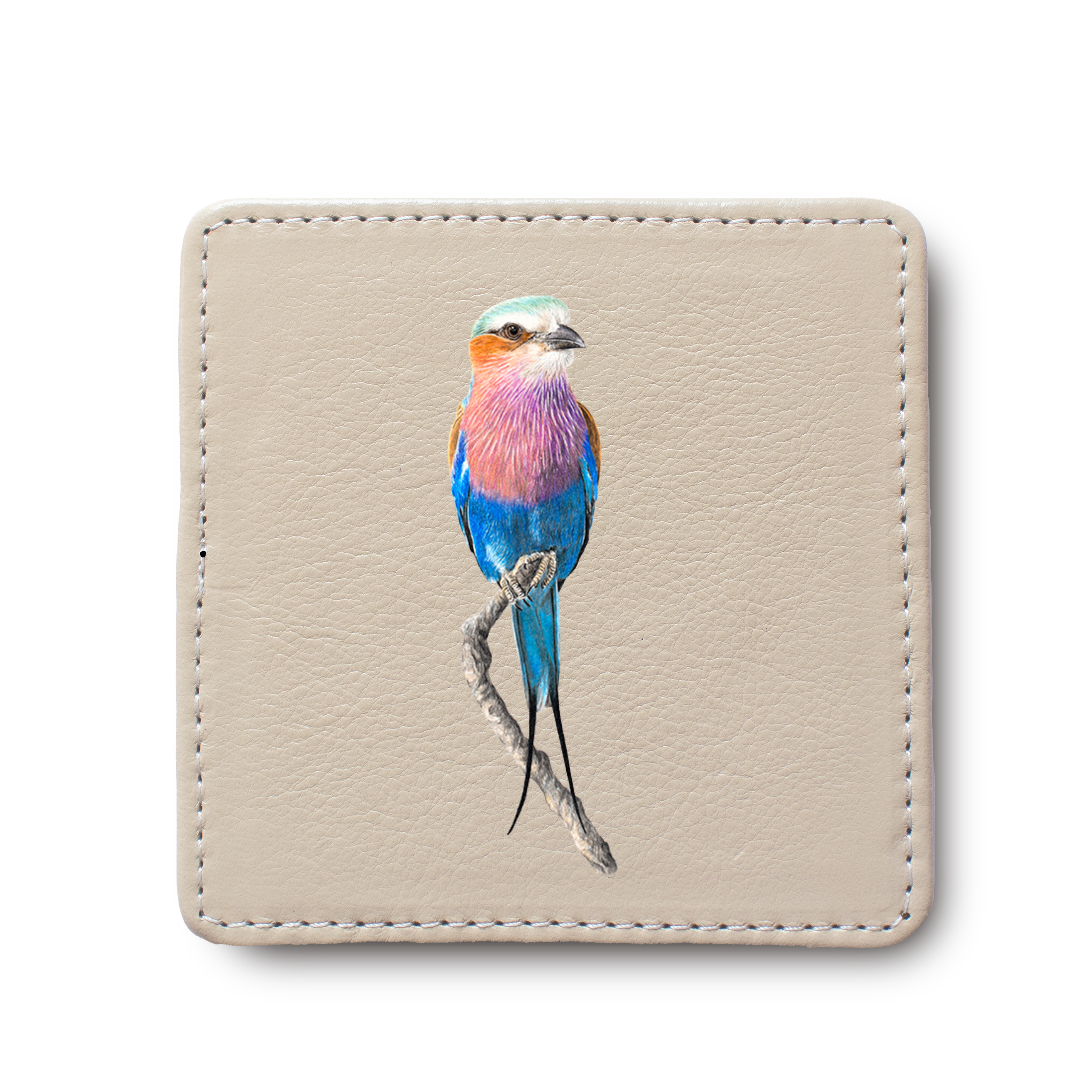 Lilac Breasted Roller Bird leather coaster by South African wildlife artist Matthew Bell