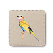 Lilac Breasted Roller Bird leather coaster by South African wildlife artist Matthew Bell
