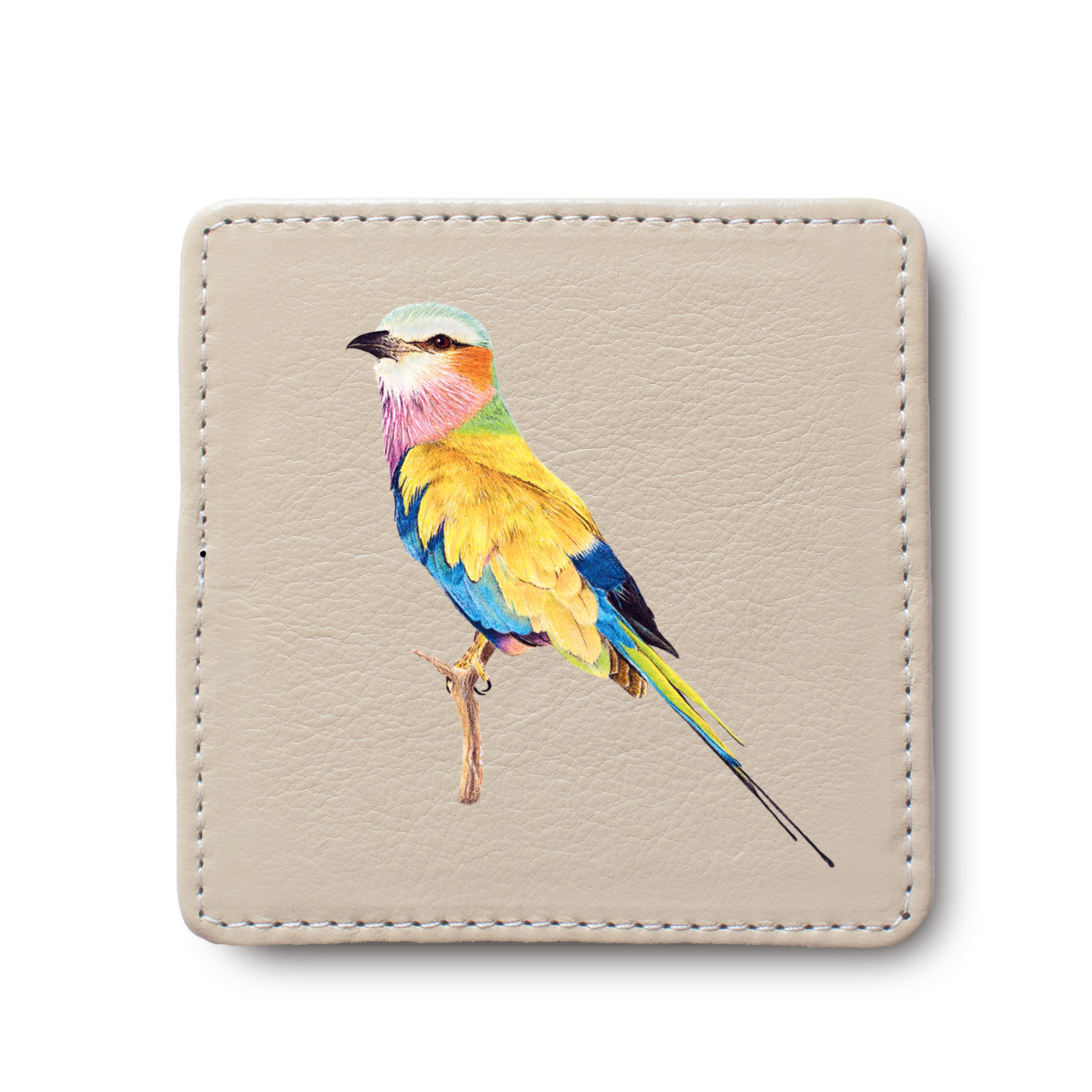 Lilac Breasted Roller Bird leather coaster by South African wildlife artist Matthew Bell