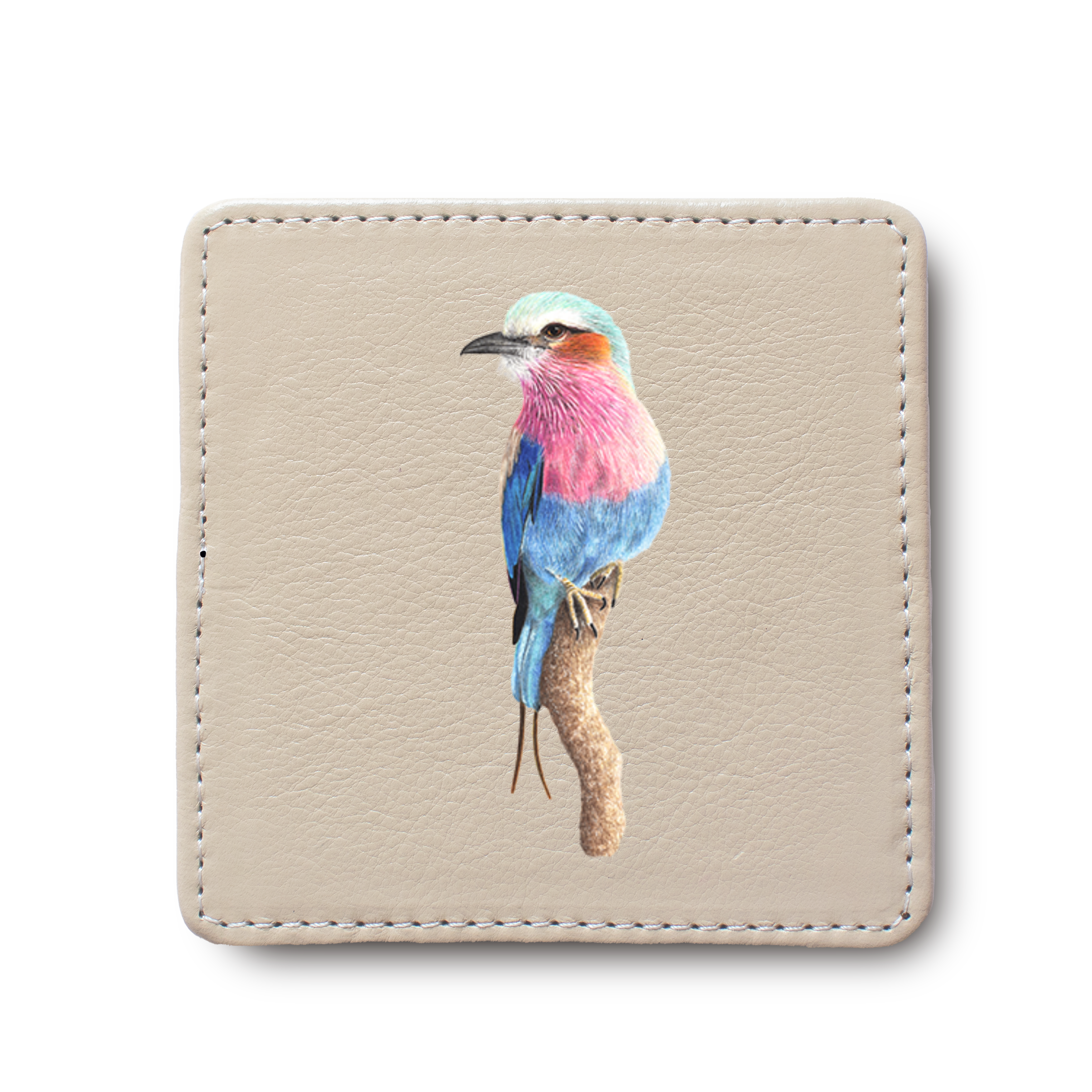 Lilac Breasted Roller Bird leather coaster by South African wildlife artist Matthew Bell