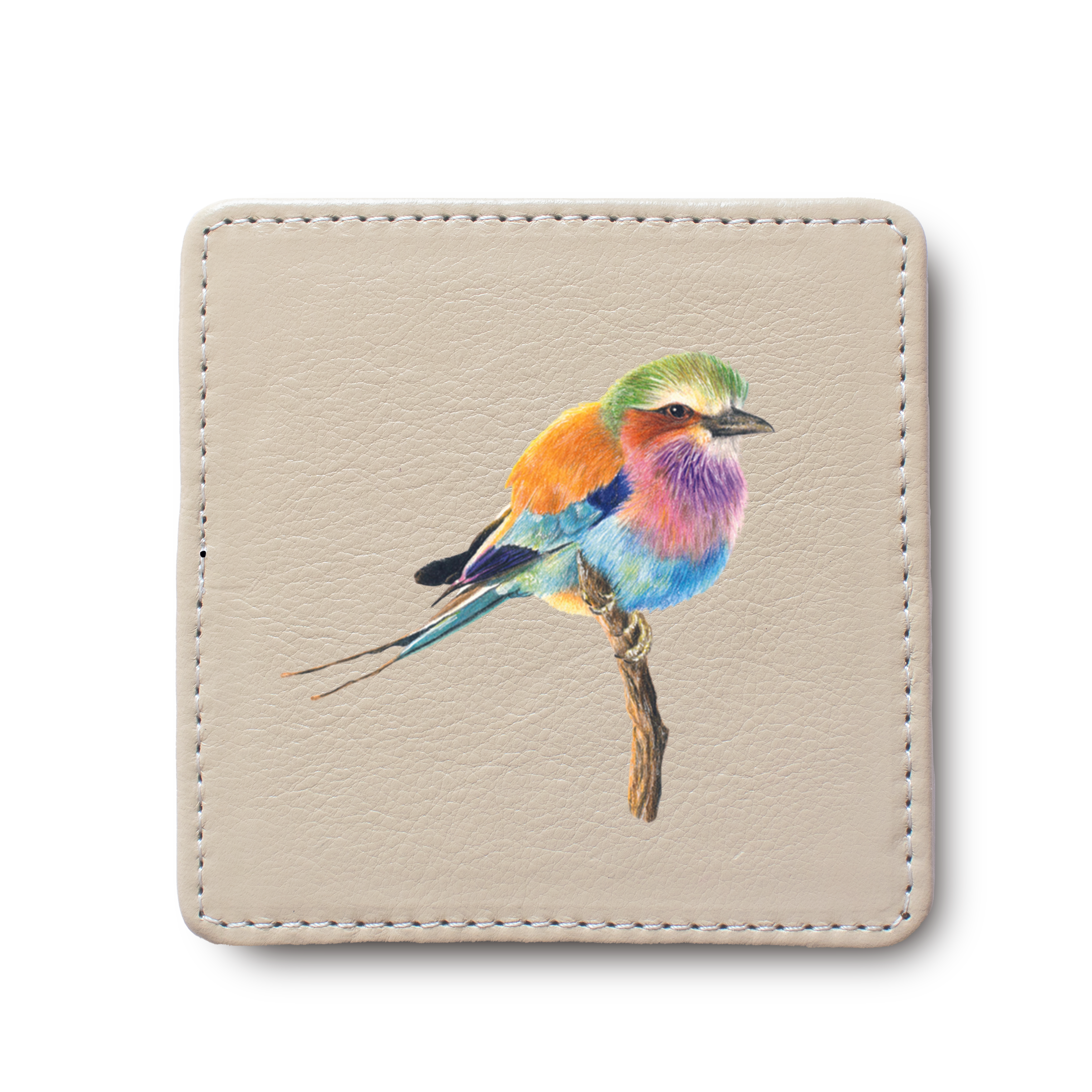 Lilac Breasted Roller Bird leather coaster by South African wildlife artist Matthew Bell