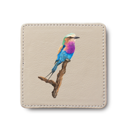 Lilac Breasted Roller Bird leather coaster by South African wildlife artist Matthew Bell