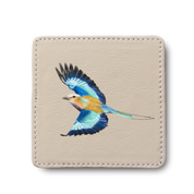Lilac Breasted Roller Bird leather coaster by South African wildlife artist Matthew Bell