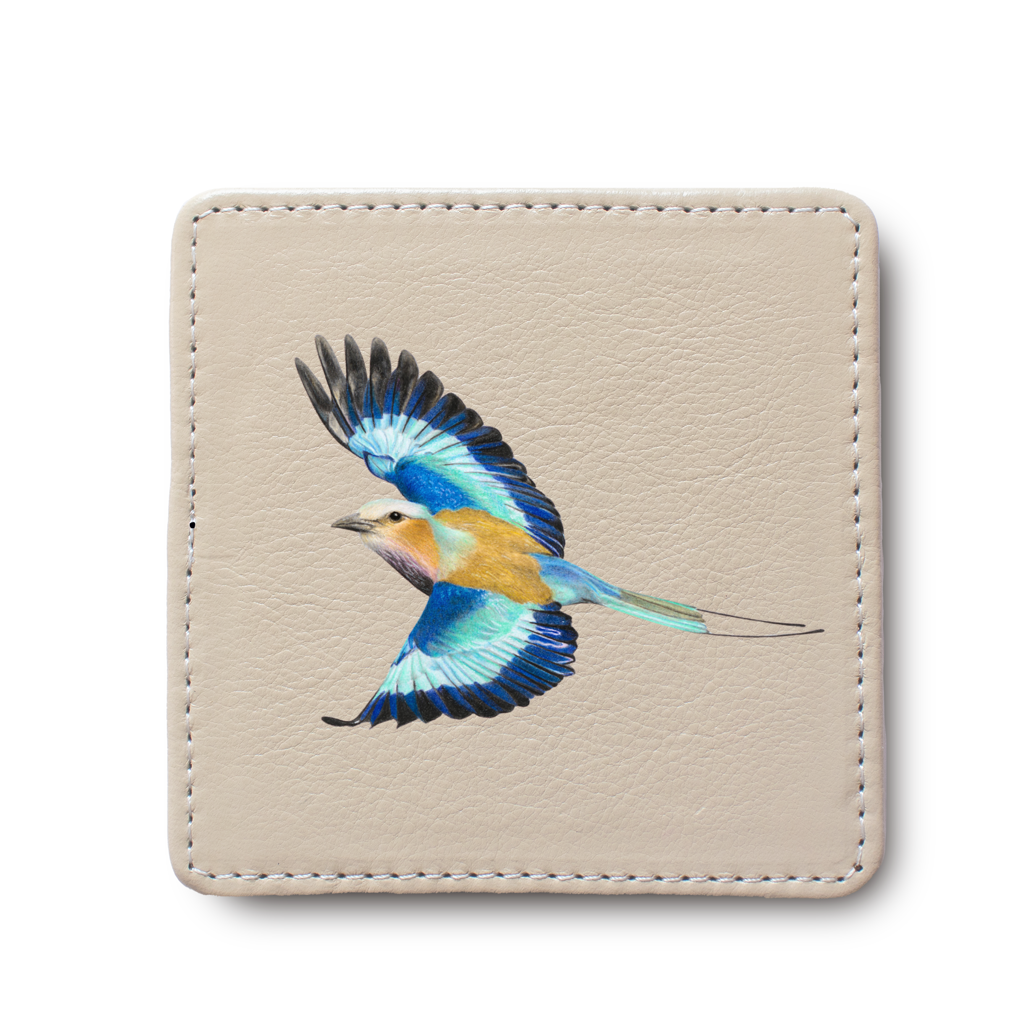 Lilac Breasted Roller Bird leather coaster by South African wildlife artist Matthew Bell