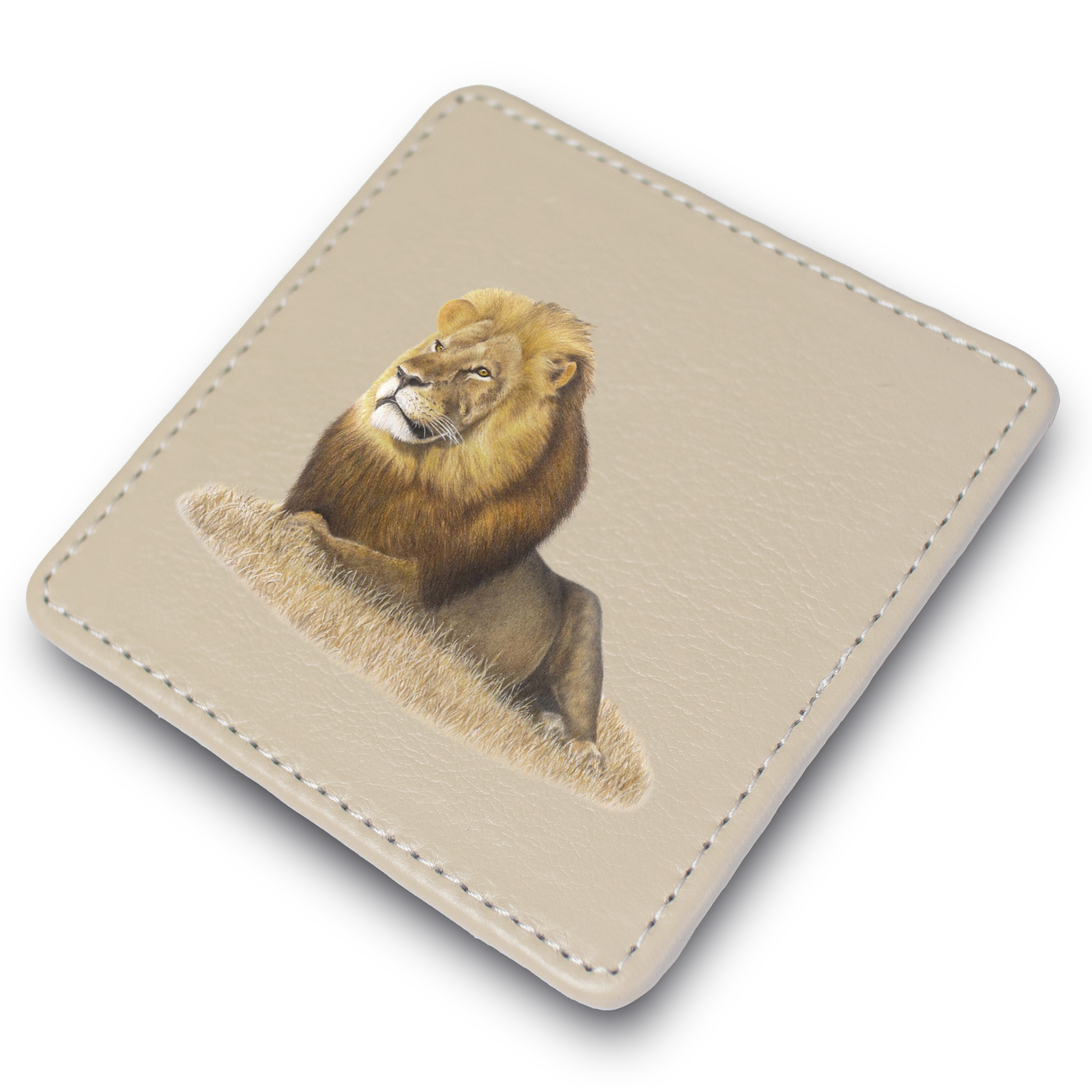 Male Lion Leather Coaster