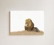 Male Lion drawing on canvas by South African wildlife artist Matthew Bell