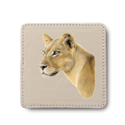Lioness animal leather coaster by South African wildlife artist Matthew Bell