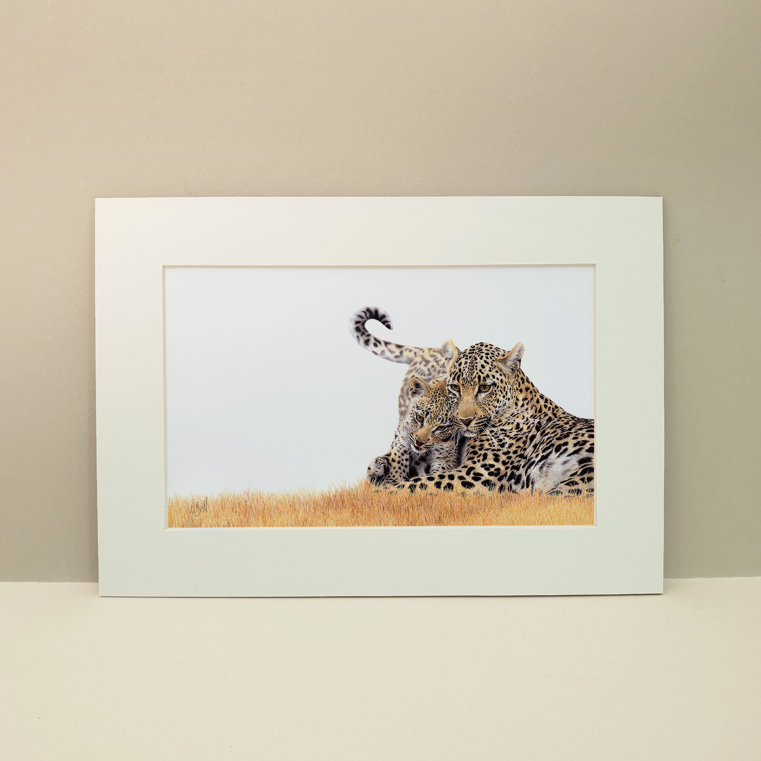 Leopard mother and cub playing in the grass at the Sabi Sands Game Reserve artwork